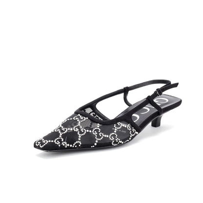 Gucci Women'S Slingback Pumps Crystal Gg Embellished Mesh