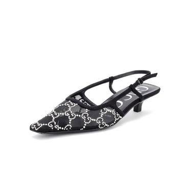 Gucci Women'S Slingback Pumps Crystal Gg Embellished Mesh