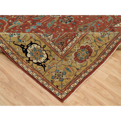 10'X10' Henna Red Antiqued Heris Hand Knotted Wool Square Oriental Rug