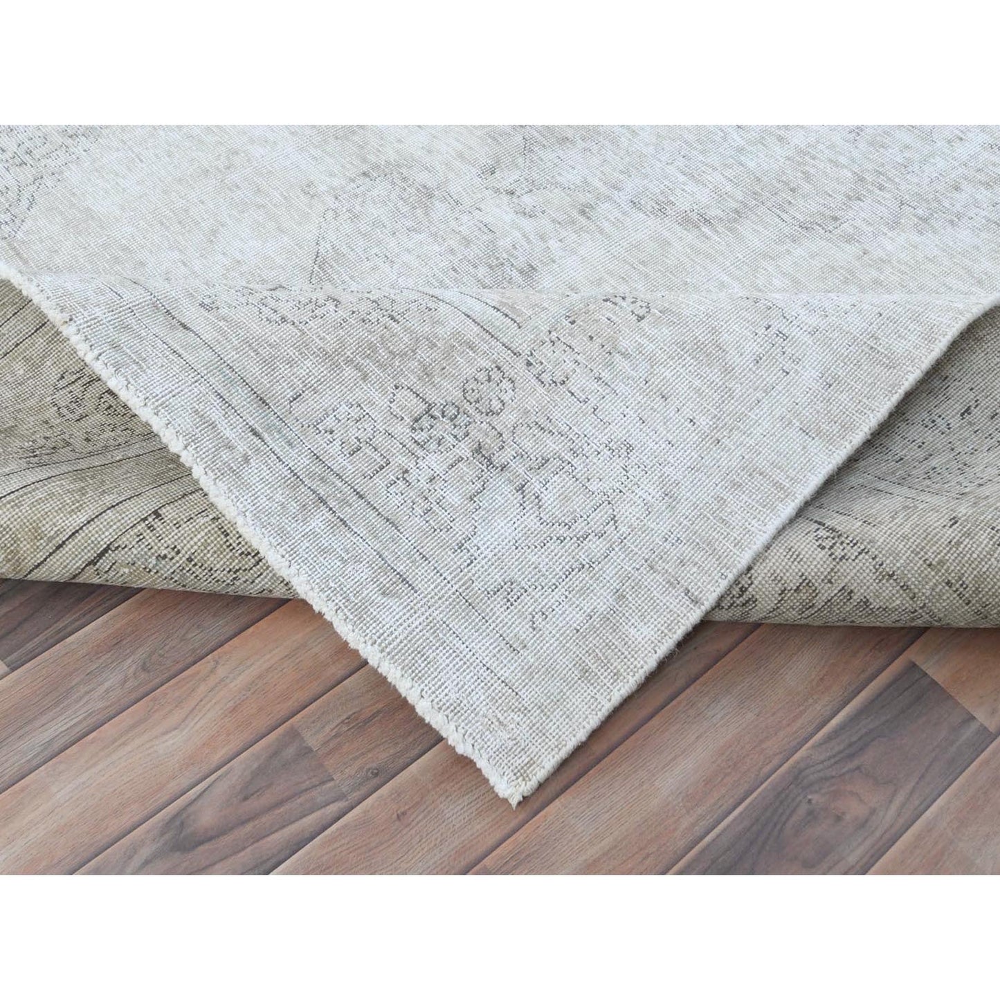 7'1"X10'8" Gray Old Farsian Hand Knotted Worn Down Wool Distressed Rug