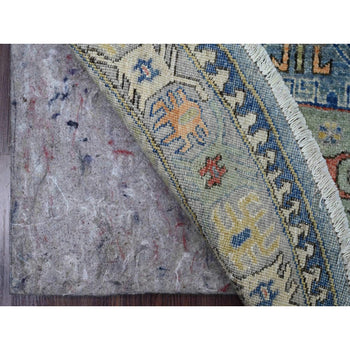 6'X6' Blue Peshawar Caucasian Influence Hand Knotted Pure Wool Round Rug