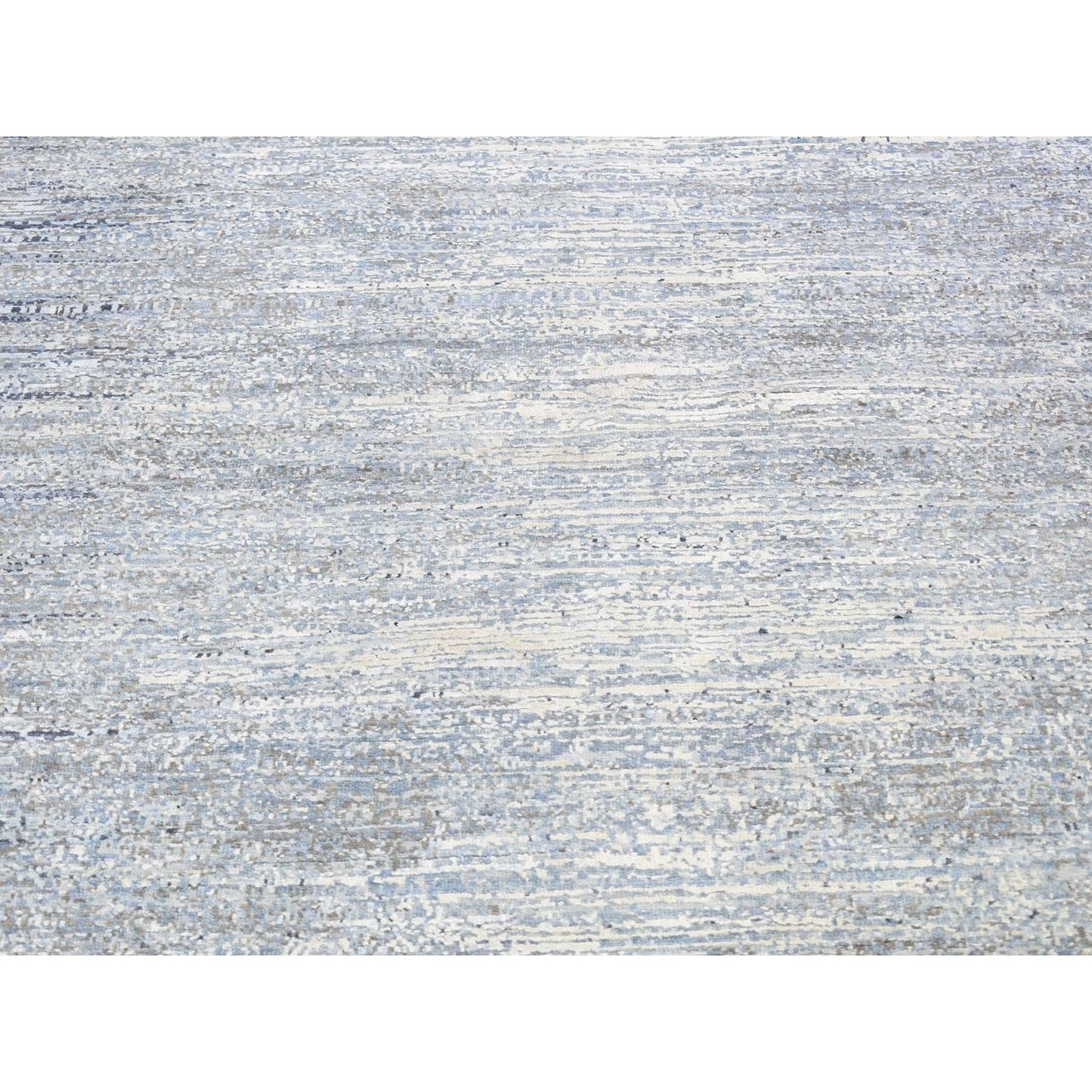 10'x14' Horizontal Ombre Design Hand Knotted Denim Blue Wool and Silk Rug