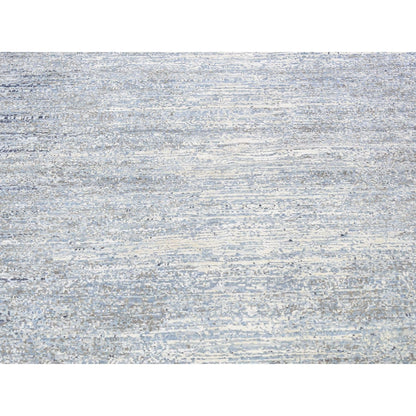 10'x14' Horizontal Ombre Design Hand Knotted Denim Blue Wool and Silk Rug
