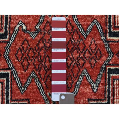 5'10"X8'10" Red Peshawar Berber Motifs Pop Of Color Wool Hand Knotted Rug
