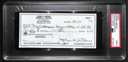 Johnny Unitas Signed 10/15/00 Check Psa/Dna Mint