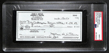 Johnny Unitas Signed 10/15/00 Check Psa/Dna Mint