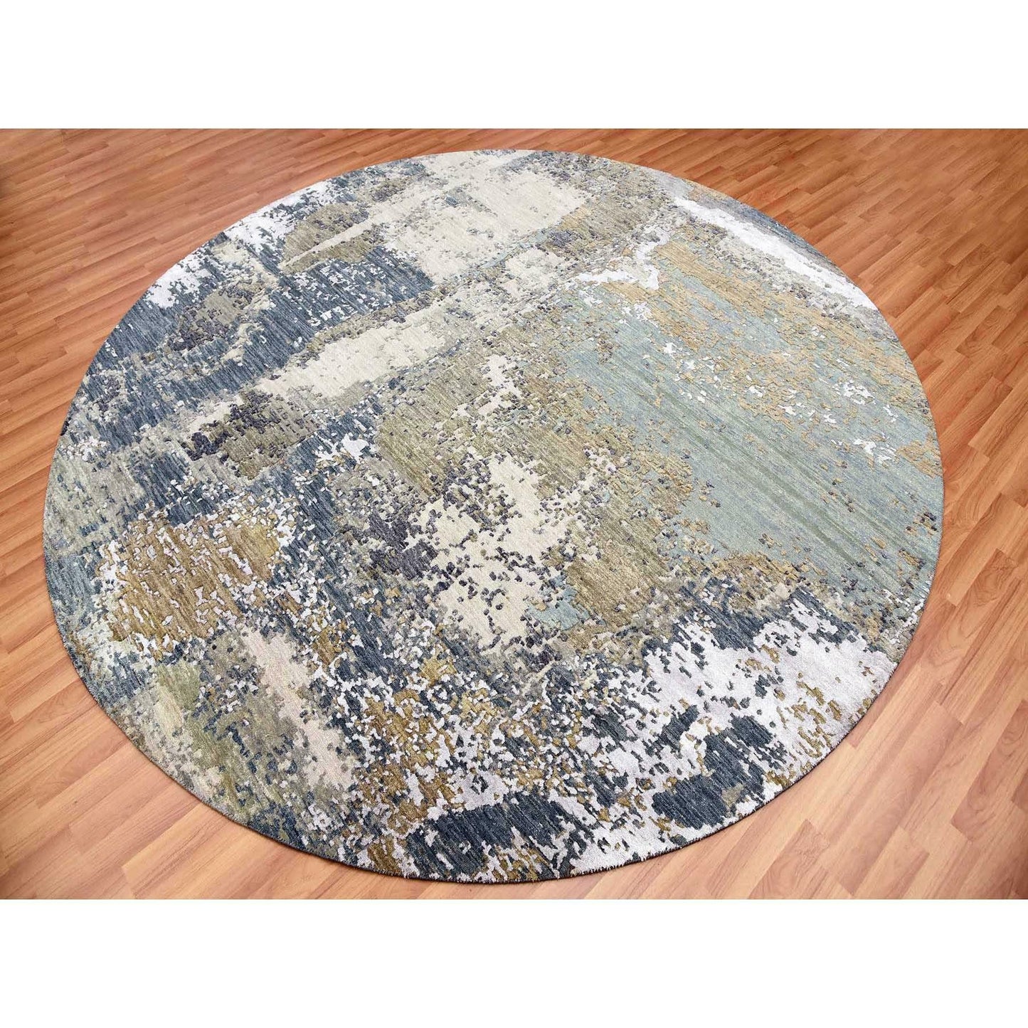 8'5"X8'5" Gray Abstract Design Hand Knotted Wool Round Oriental Rug