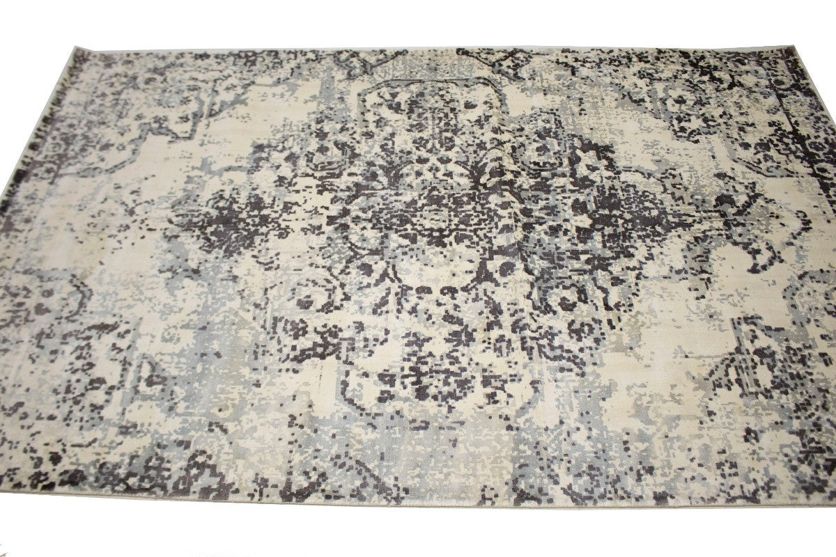 Distressed Brown & Cream Floral 5X8 Muted Hand-Loomed Modern Rug Wool Carpet