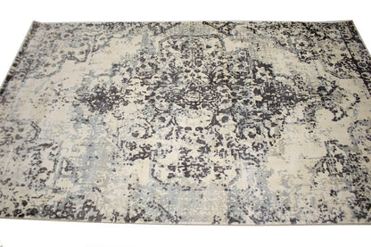 Distressed Brown & Cream Floral 5X8 Muted Hand-Loomed Modern Rug Wool Carpet
