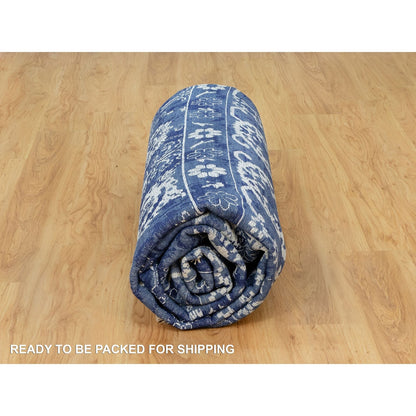 10'X10' Kensington Blue Hand Knotted Tebraz Wool Silk Oriental Square Rug