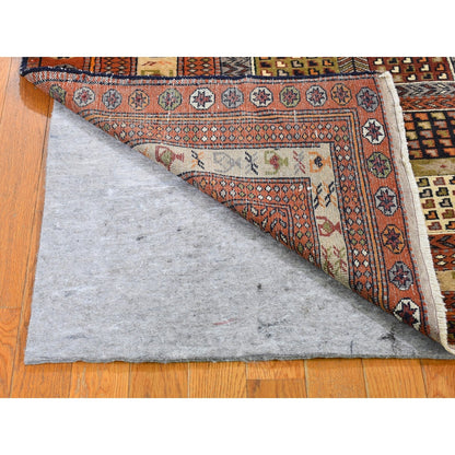 4'X5'10" Vintage Farsian Abadeh Block Design Hand Knotted Pure Wool Rug