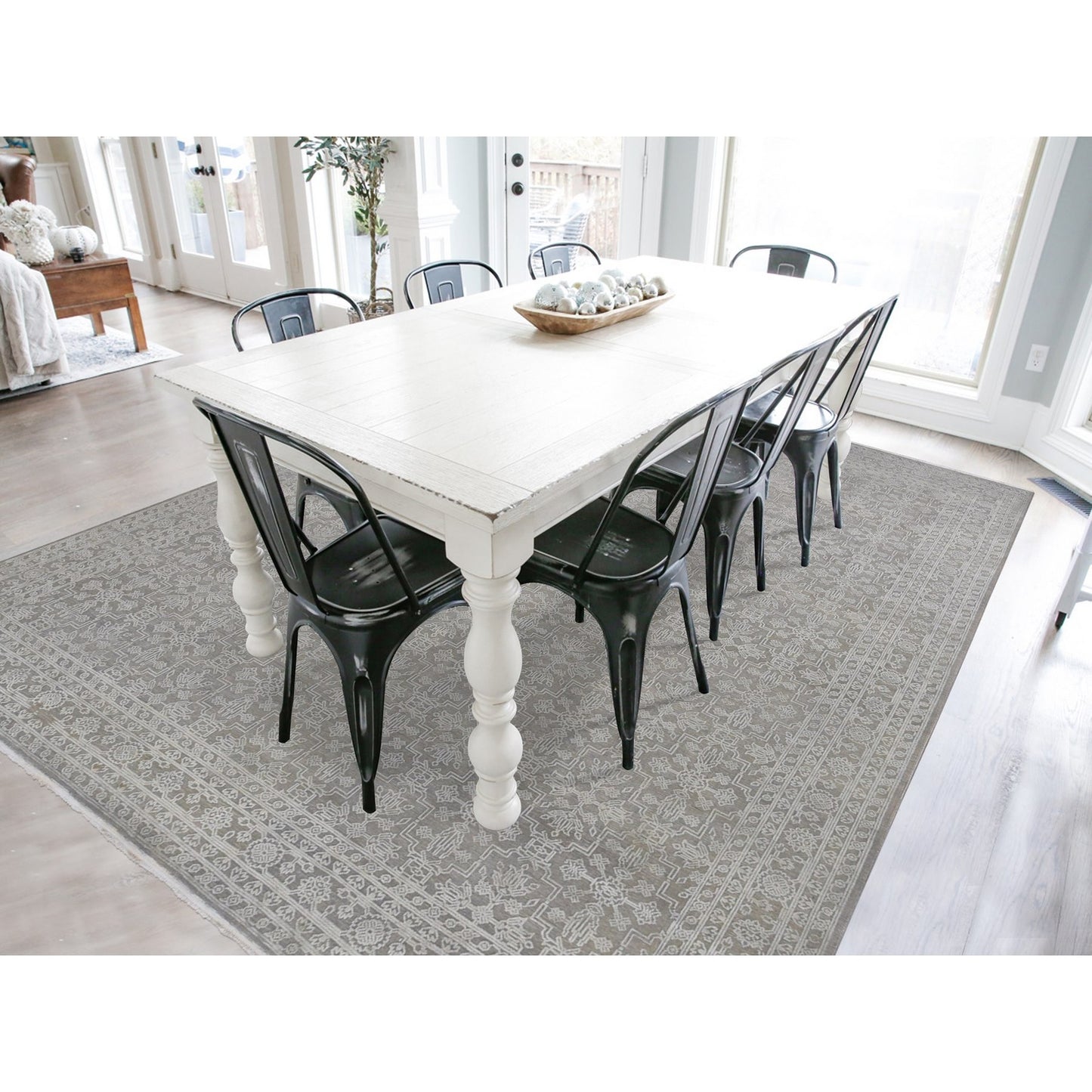 8'10"X12' Gray Silk With Textured Wool Tone On Tone Hand Knotted Rug