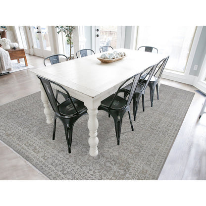 8'10"X12' Gray Silk With Textured Wool Tone On Tone Hand Knotted Rug