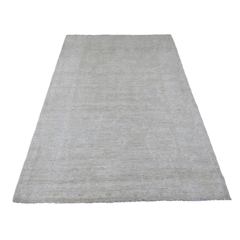 5'X7' Lace White Hand Knotted Afghan Angora Oushak Pure Wool Rug