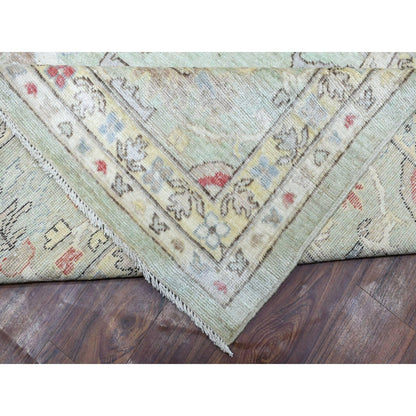 11'9"X17'3" Angora Oushak Soft Wool Hand Knotted Soft Green Oversized Rug
