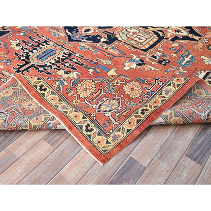 9'1"X12' Indian Red Hand Kontted Wool Afghan Seeripe Heris Design Rug