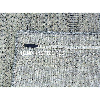 3'X5'6" Light Gray Modern Grass Design Undyed Pure Wool Hand Knotted Rug