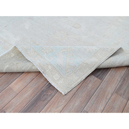 8'2"X9'6" Gray Wool Hand Knotted White Wash Peshawar Chobi Oriental Rug