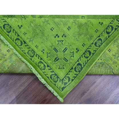 8'X9'6" Green Overdyed Kazak Geometric Pattern Hand Knotted 100% Wool Rug