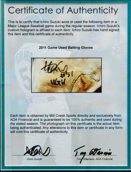 Ichiro Suzuki Autographed 2011 Game Used Batting Gloves