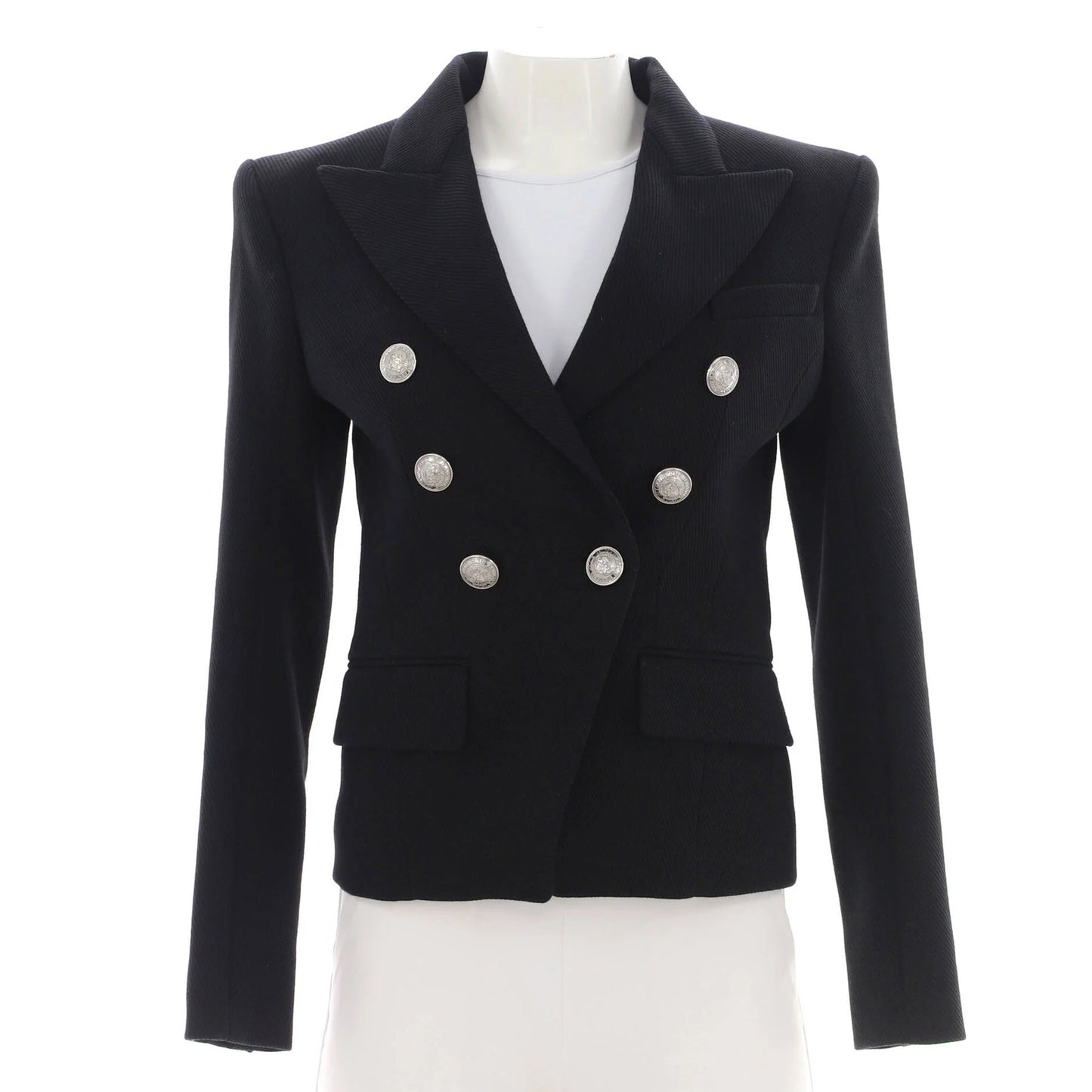 Balmain Women'S Double Breasted Blazer Cotton And Wool Blend
