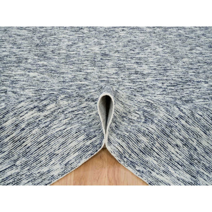 8'2"X10' Blue Pure Wool Hand Loomed Modern Striae Design Oriental Rug
