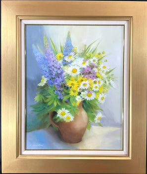 V. Dvorakova Lupines And Wildflowers Original Oil Painting Floral Still Life