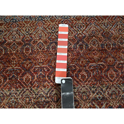 2'6"X10'2" Red Small Geometric Pattern Soft Wool Hand Knotted Runner Rug