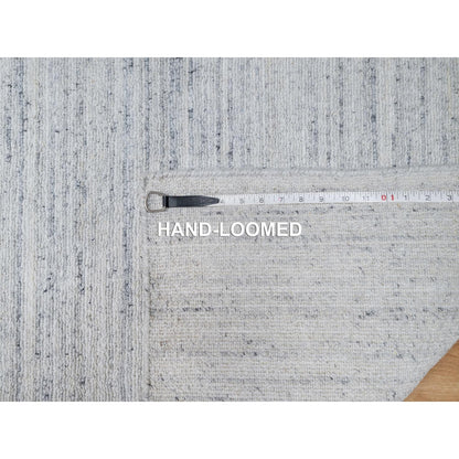 2'7"x8' Cloud Gray Modern Striae Design Pure Wool Hand Loomed Runner Rug