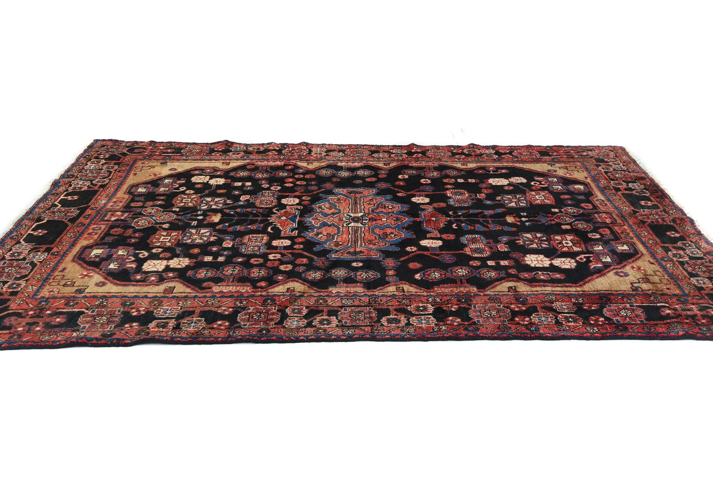 Tribal floral vintage oriental rug 5x8 ft handmade farmhouse entryway carpet