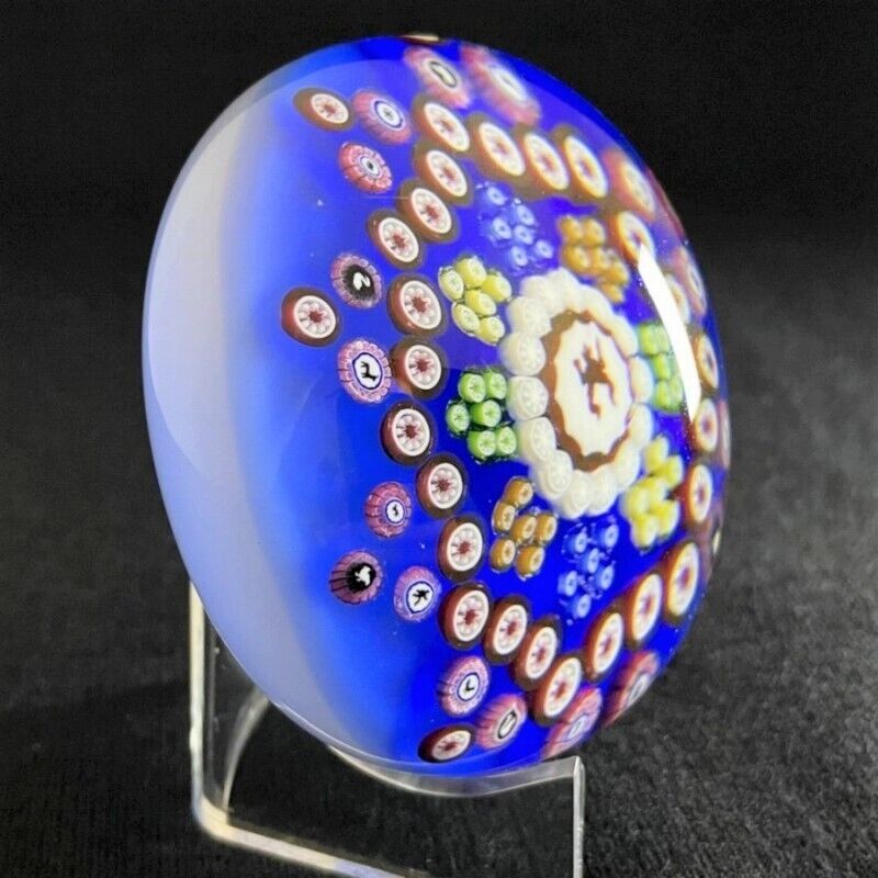 Antique Baccarat Crystal Paperweight 1977 Millefiori Blue Glass Big Size Rare
