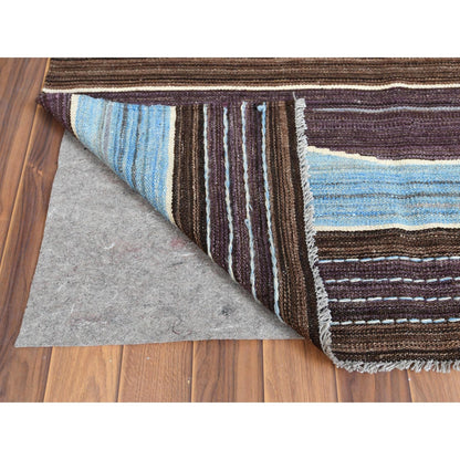8'2"X10'1" Hand Woven Brown And Blue Mountain Design Flat Weave Kilim Rug