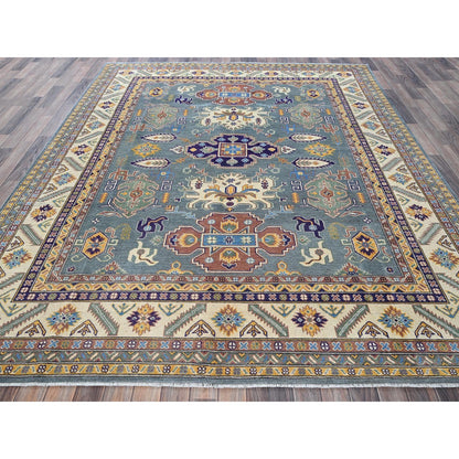 8'X10' Misty Gray Kazak With Medallions Design Hand Knotted Soft Wool Rug