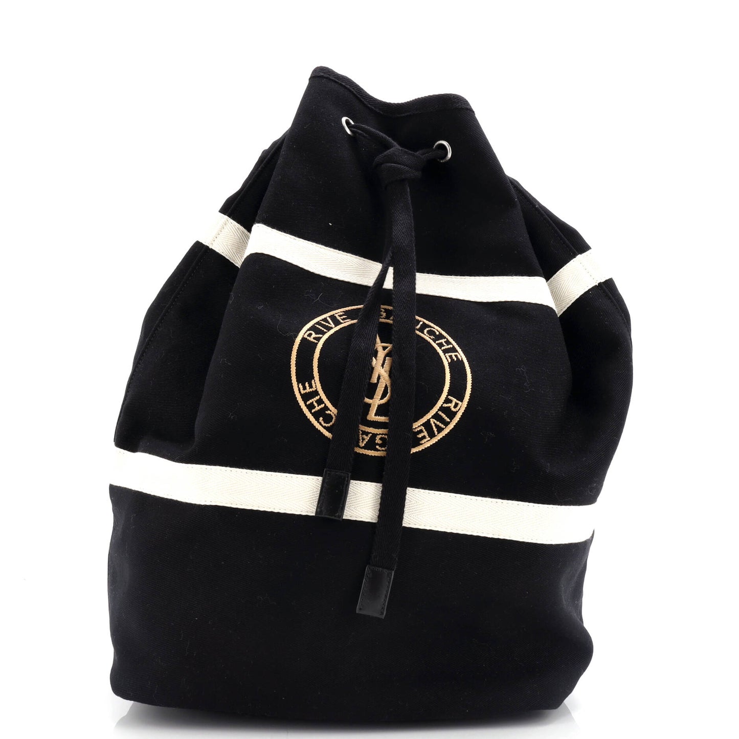 Saint Laurent Rive Gauche Drawstring Sling Bag Embroidered Canvas