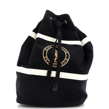 Saint Laurent Rive Gauche Drawstring Sling Bag Embroidered Canvas