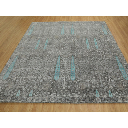10'X10' Square Cypress Tree Design Silk Withtextured Wool Handknotted Rug