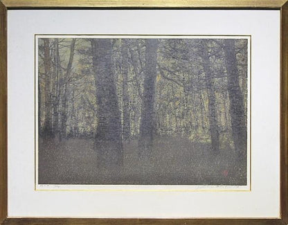 Joichi Hoshi Forest Scene 1976 Signed Woodblock Print "???" 37/99 W/ Frame