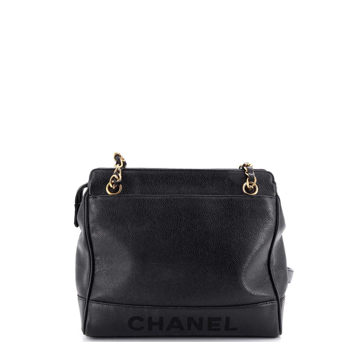 Small Chanel Vintage Logo Chain Tote Caviar