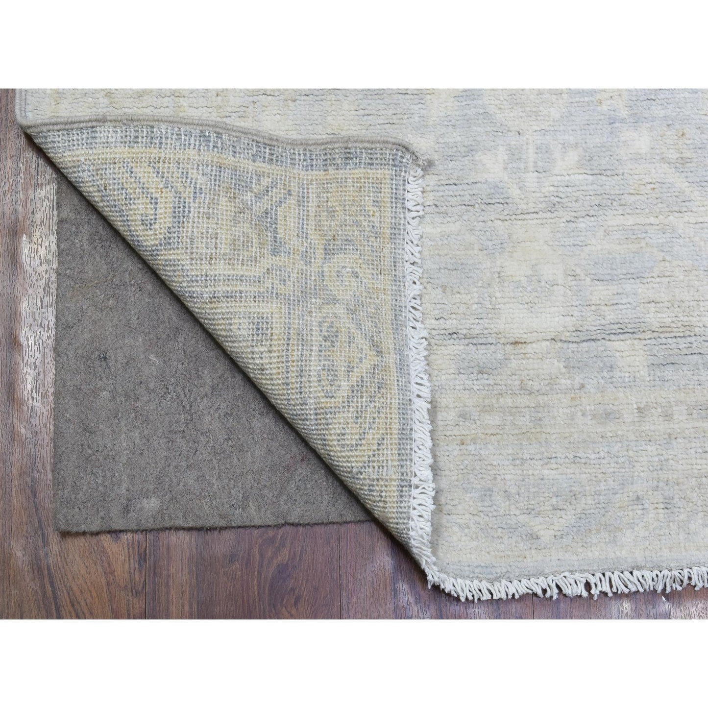2'8"X9'6" Blue, Hand Knotted Washed Out Peshawar, Soft Wool, Runner Rug