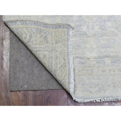 2'8"X9'6" Blue, Hand Knotted Washed Out Peshawar, Soft Wool, Runner Rug