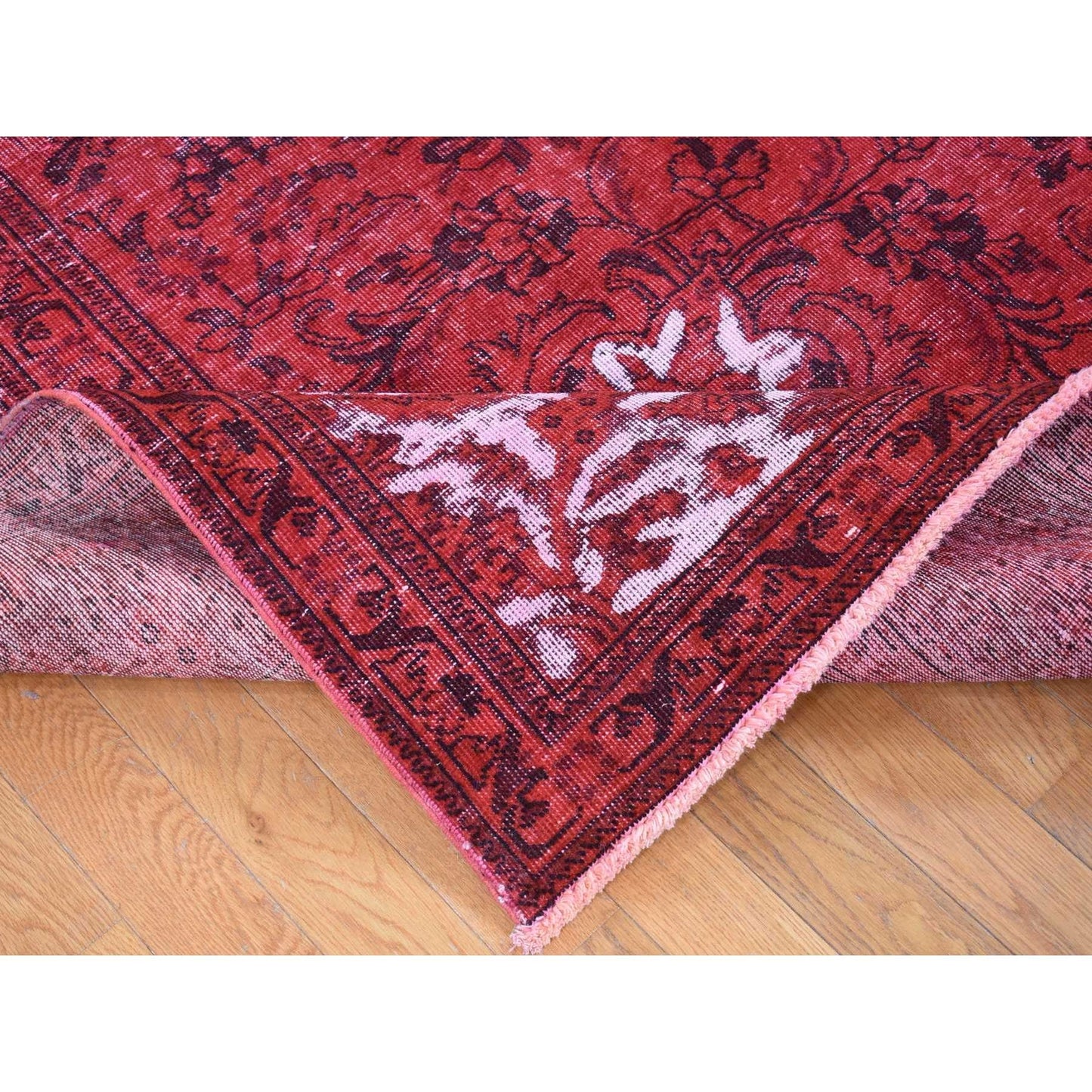 8'7"X10'8" Red Overdyed Pure Wool Zoroastrian Tebraz Hand Knotted Rug