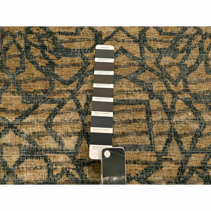 7'8"X8'7" Brown Flower Rosette Motif Undyed Natural Wool Hand Knotted Rug