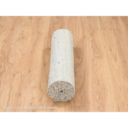 2'7"X8'2" Gray Hand Spun Natural Wool Hand Knotted Modern Runner Rug