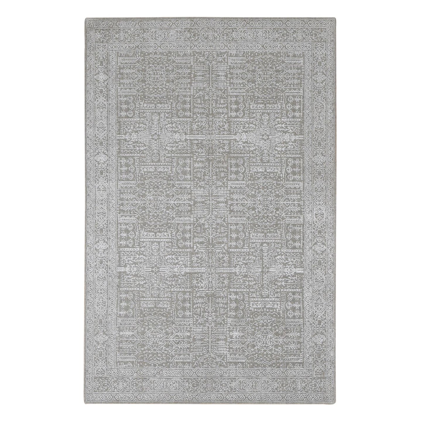 5'9"X9' Gray Wool And Silk Fine Jacquard Hand Loomed Oriental Rug