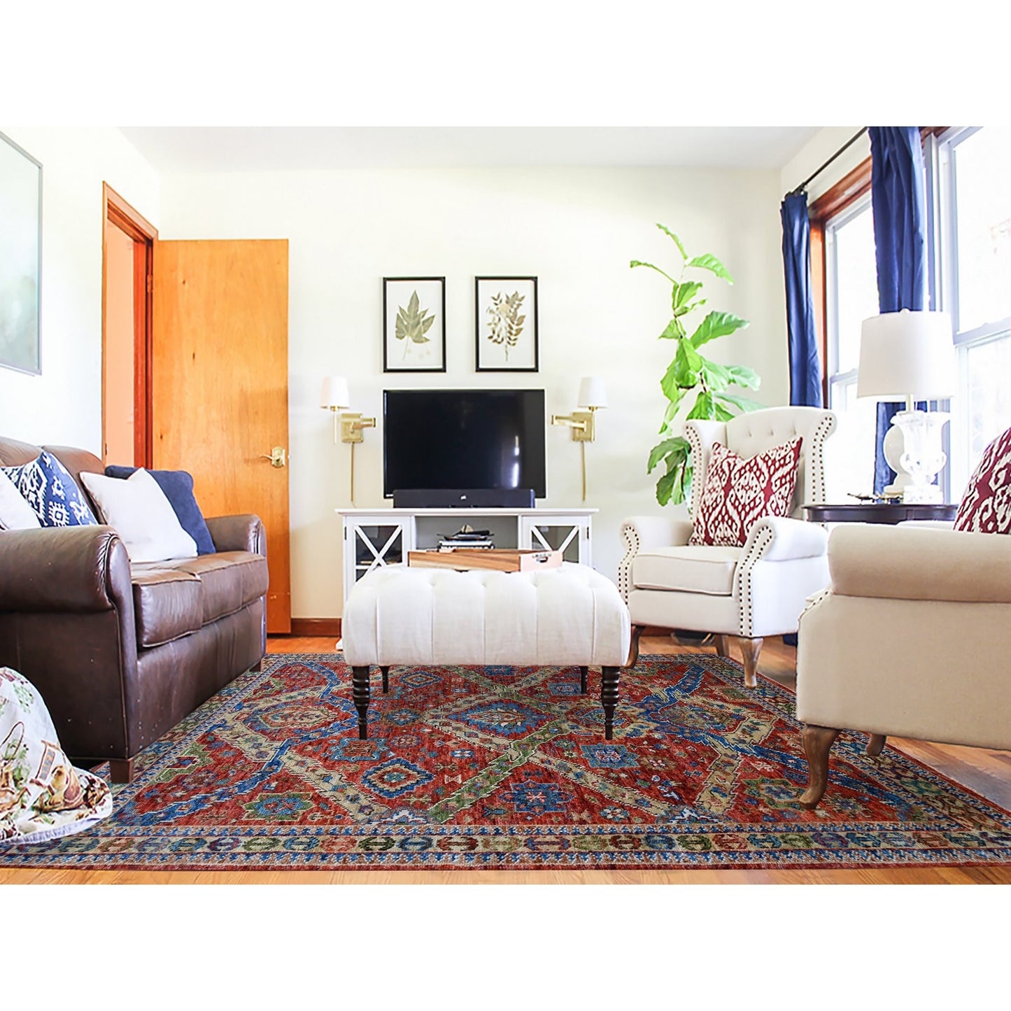 8'X9'10" Coral Red Heris With All Over Design Hand Knotted Wool Rug