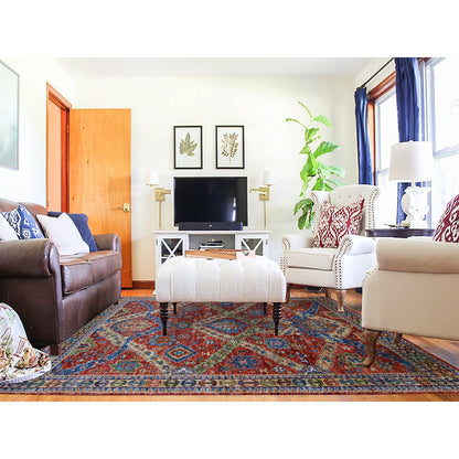 8'X9'10" Coral Red Heris With All Over Design Hand Knotted Wool Rug