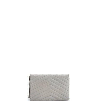 Saint Laurent Classic Monogram Wallet On Chain Matelasse Chevron Leather Small