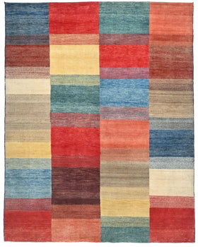 Modern Gabbeh Rug Multicolored Checkered Style