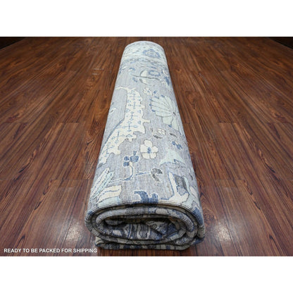 12'X12' Violet Mist Gray Fine Peshawar Hand Knotted Soft Wool Square Rug