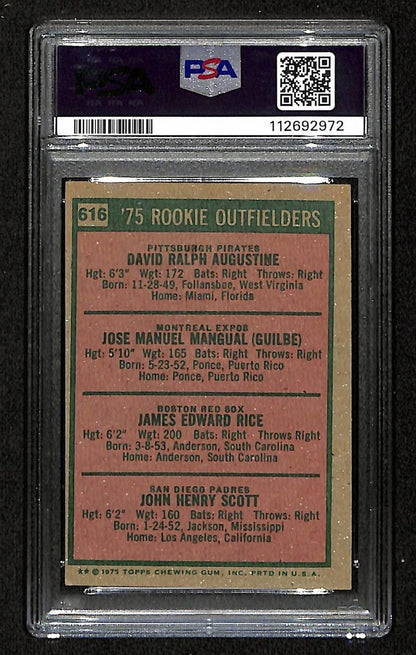 Jim Rice Hof Signed On Card 1975 Topps Outfielders Rc Card #616 Psa/Dna Auto 9